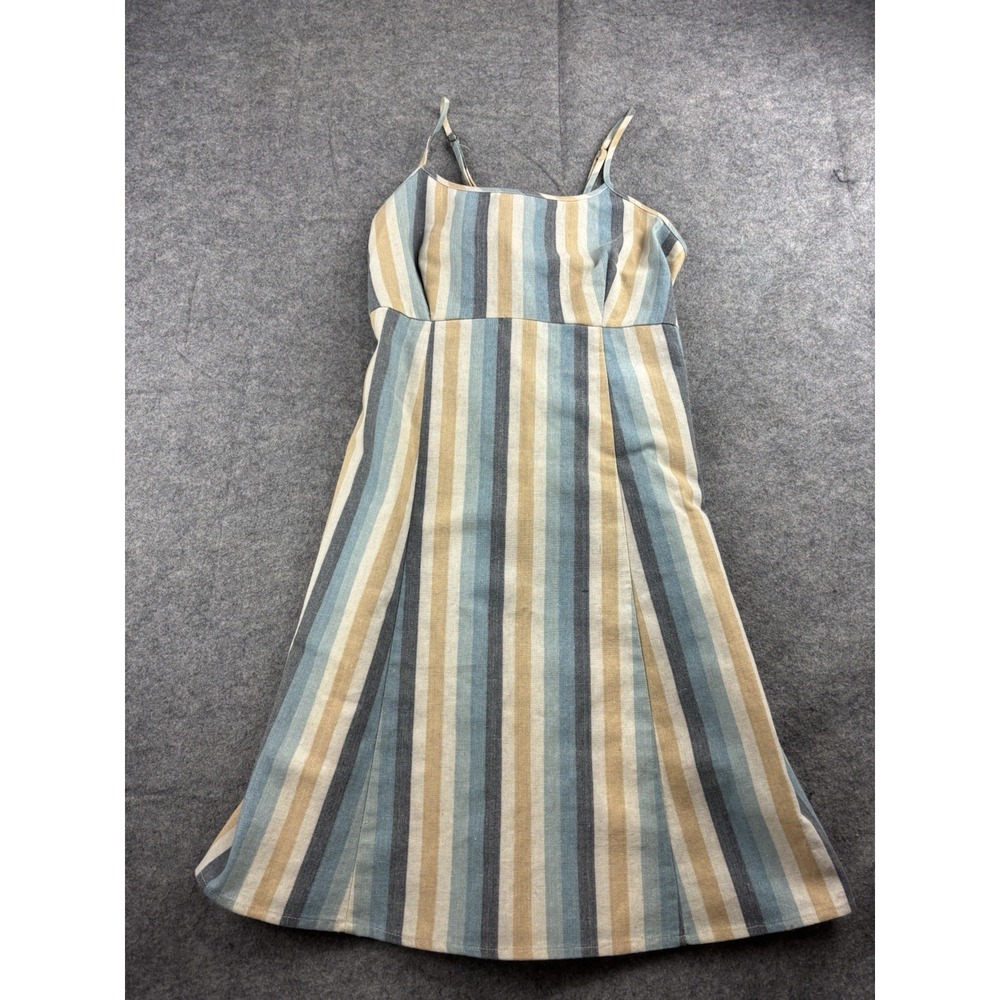 Knotsisters Women's S Blue/Yellow Striped Tie Back Tank Mini Dress Boho Coastal